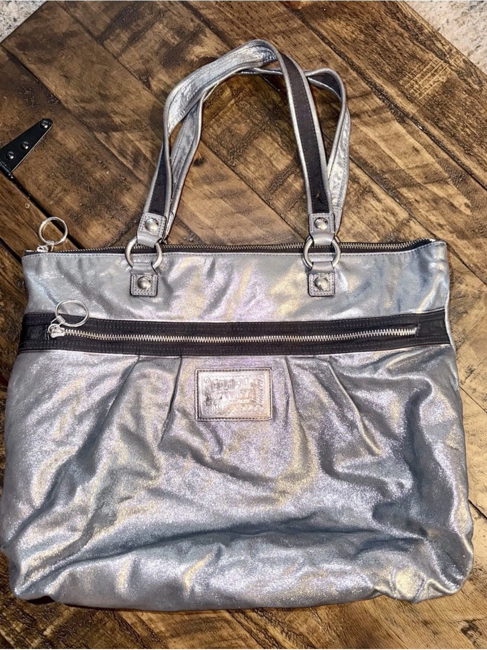 Coach Metallic Silver Tote with Double Handles